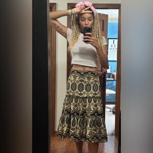 Anthracite Boho Tiered Midi Skirt